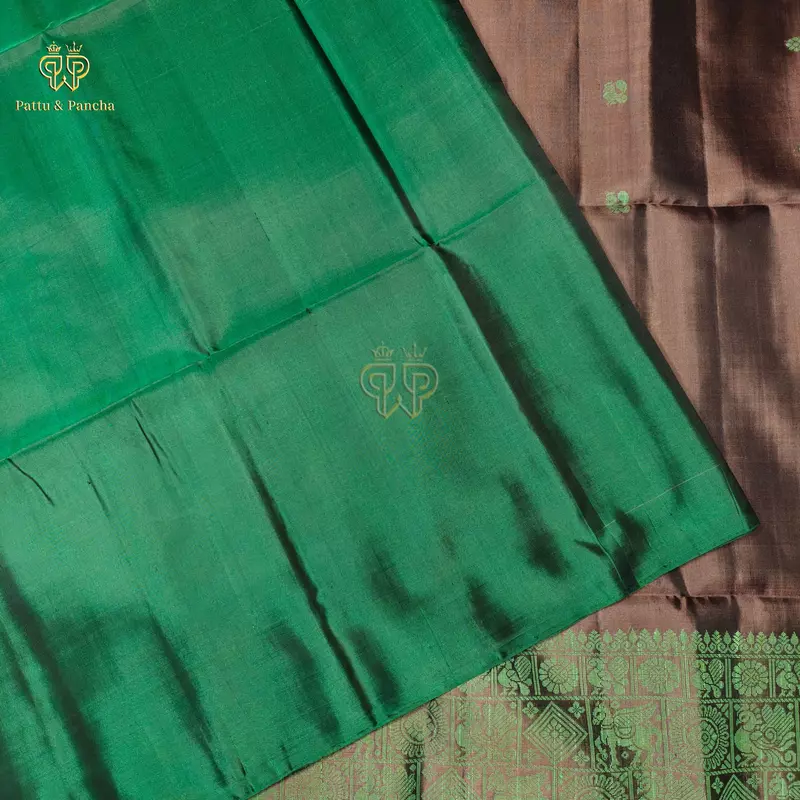 Pure Soft Silk Saree Antique Copper with Emerald Green Silk Thread Woven Motifs With No Zari