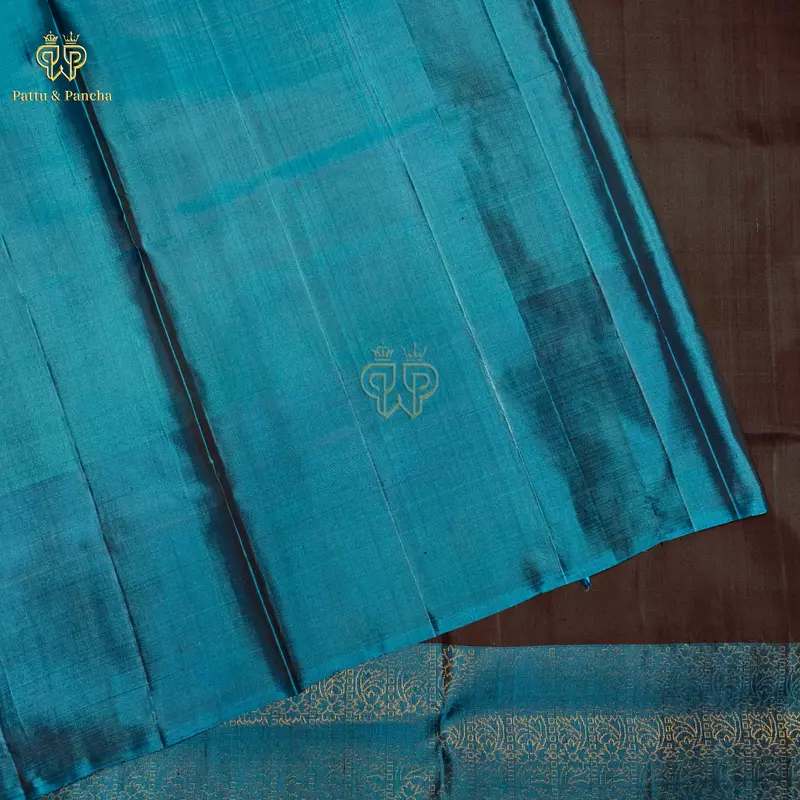 Pure Soft Silk Saree Bluish Black with Sulphate Blue and Gold Zari Floral Weaving