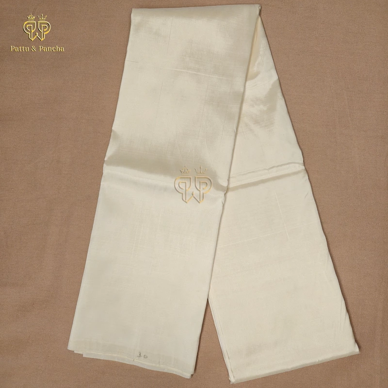 Pure Silk Blend Off White Panchakacham Dhoti with Elephant and Peacock Zari Border