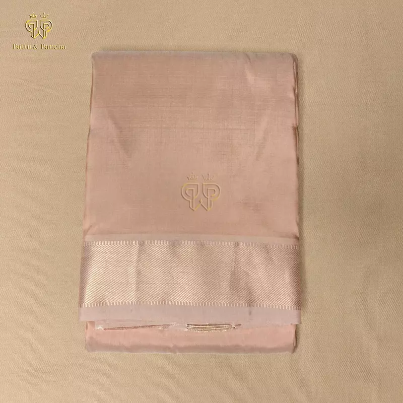 Pure Silk Blend Rose Gold Dhoti with Traditional Zari Border