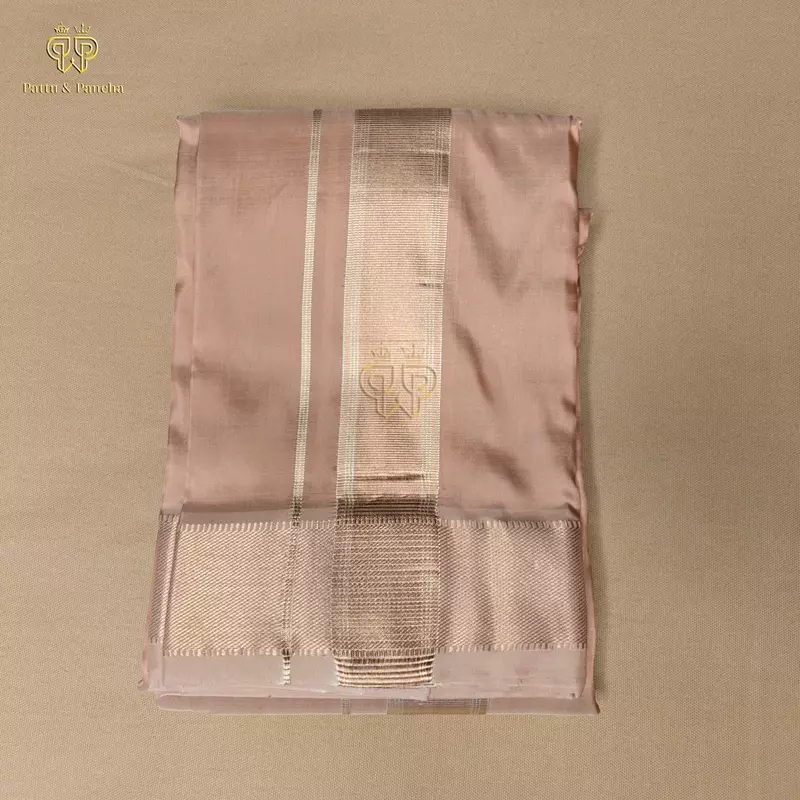 Pure Silk Blend Rose Gold Dhoti with Traditional Zari Border