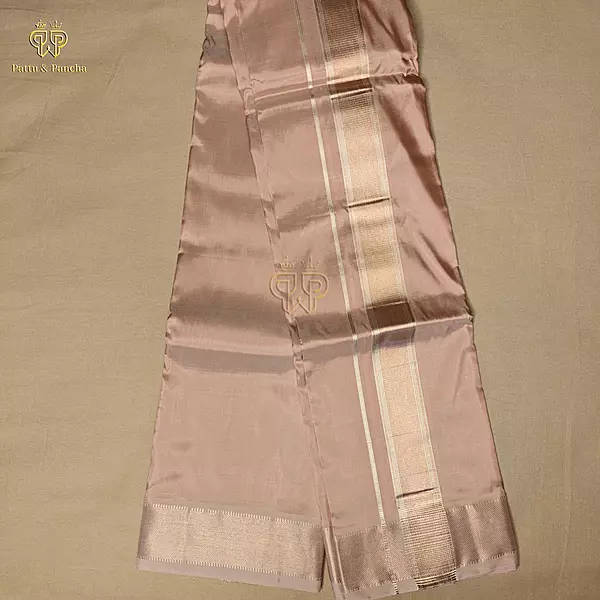 Pure Silk Blend Rose Gold Dhoti with Traditional Zari Border