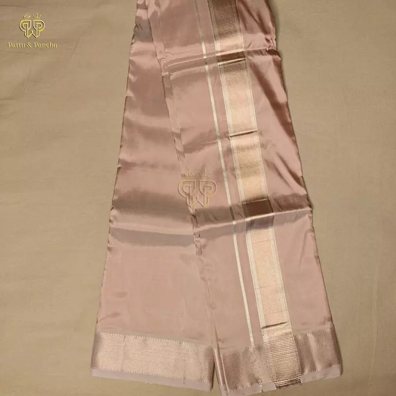 Pure Silk Blend Rose Gold Dhoti with Traditional Zari Border