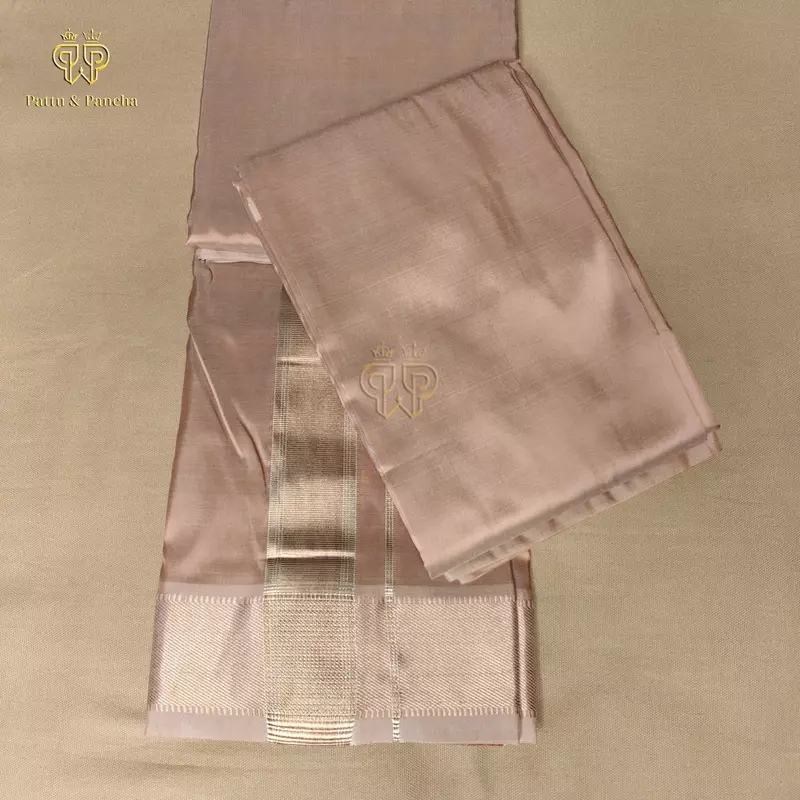 Pure Silk Blend Rose Gold Dhoti with Traditional Zari Border
