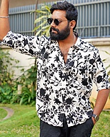 Rawscal Men’s Slim Fit Floral Printed Shirt – Black & White | Body Fit | Full Sleeves