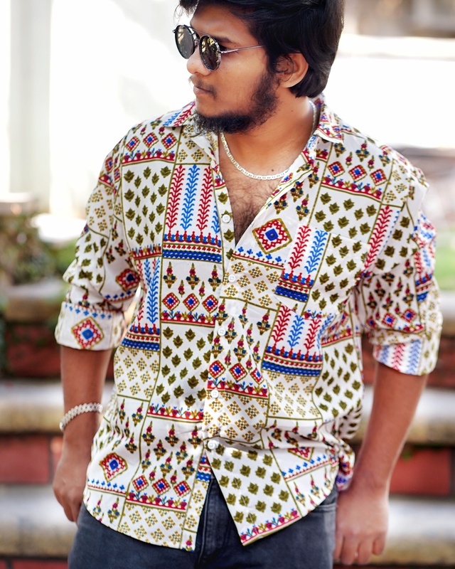 Rawscal Men’s Geometric Printed Shirt | Body Fit | Full Sleeves | Multi-Color