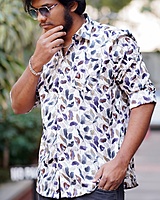 Rawscal Men’s Leaf Print Shirt | Body Fit | Full Sleeves | White-Multi