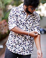 Rawscal Men’s Leaf Print Shirt | Body Fit | Full Sleeves | White-Multi