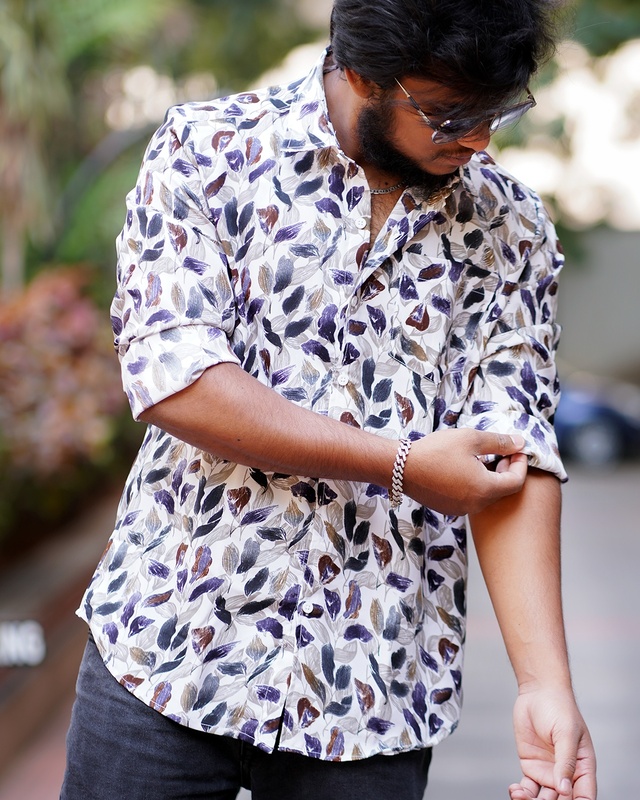 Rawscal Men’s Leaf Print Shirt | Body Fit | Full Sleeves | White-Multi
