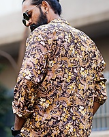 Rawscal Men’s Floral Print Shirt | Body Fit | Full Sleeves | Brown-Yellow