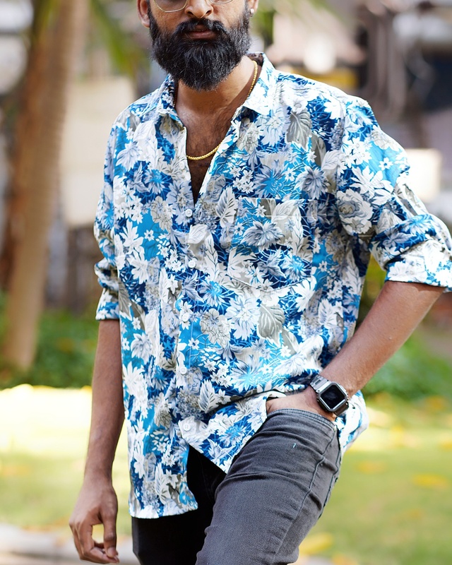 Rawscal Men’s Tropical Floral Print Shirt | Full Sleeves | Body Fit | Casual & Vacation Wear