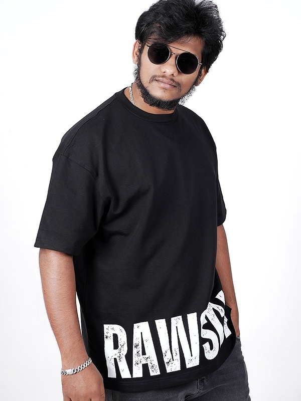 Rawscal Men’s Oversized Half Sleeve T-Shirt – Black