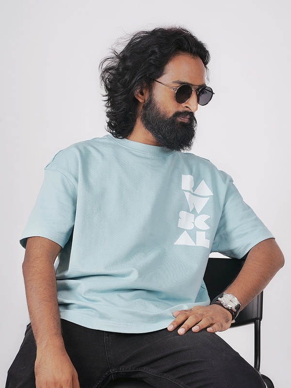 Rawscal Men’s Oversized Graphic T-Shirt | Half Sleeves | Sky Blue