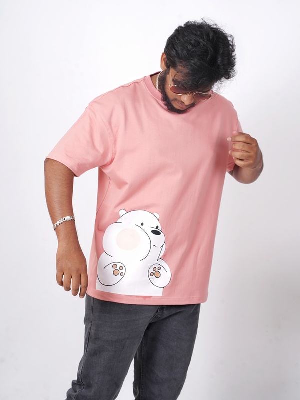 Rawscal Men’s Oversized Cartoon Bear T-Shirt | Relaxed Fit | Casual Streetwear