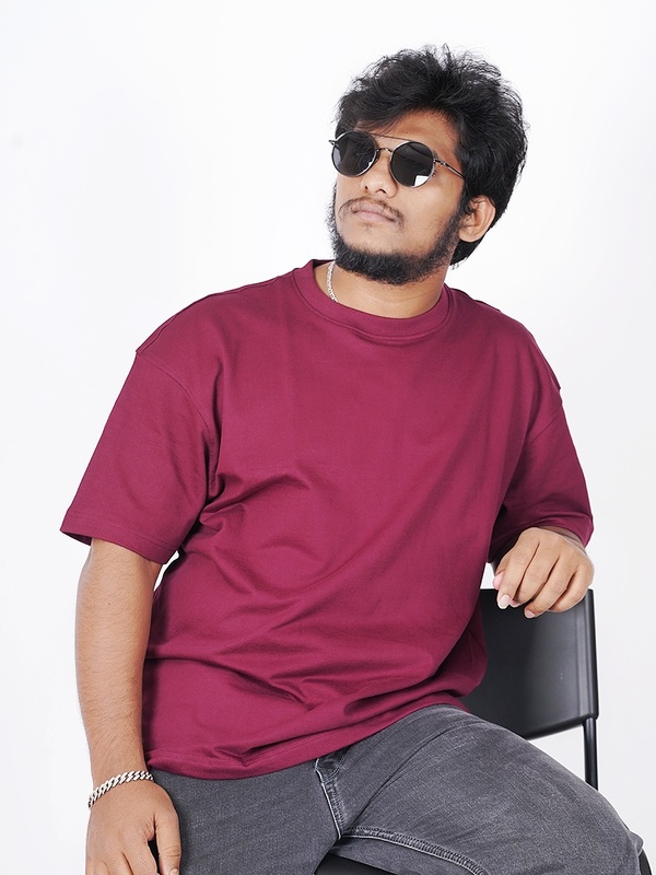 Rawscal Men’s Solid Oversized T-Shirt – Maroon | Over-Sized | Half Slevee