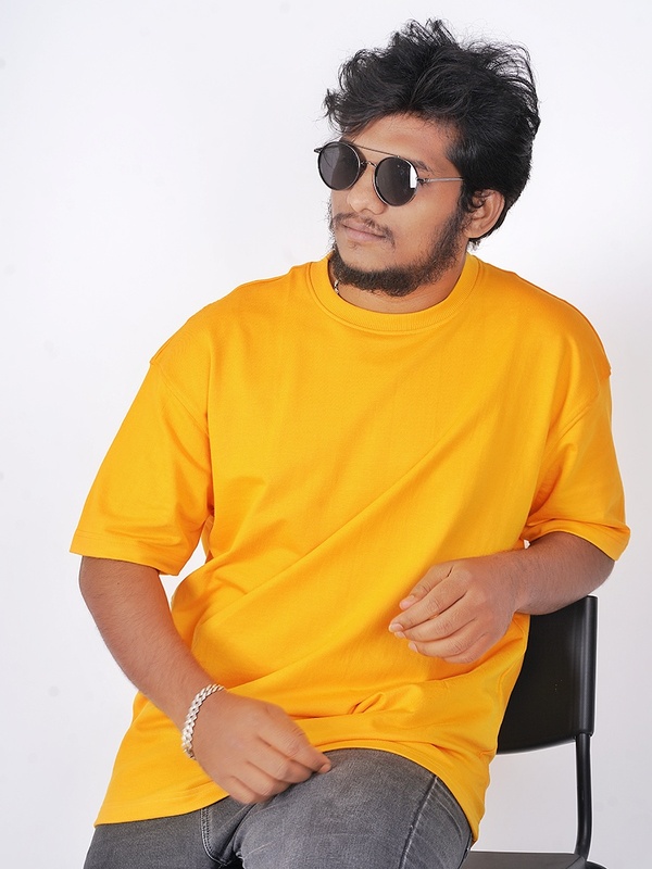 Rawscal Men’s Solid  Yellow Oversized T-Shirt | Drop Shoulder | Minimalist Streetwear