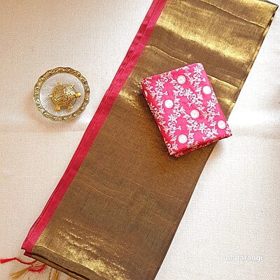 Golden Brown  Pure Handloom Tissue Silk Saree