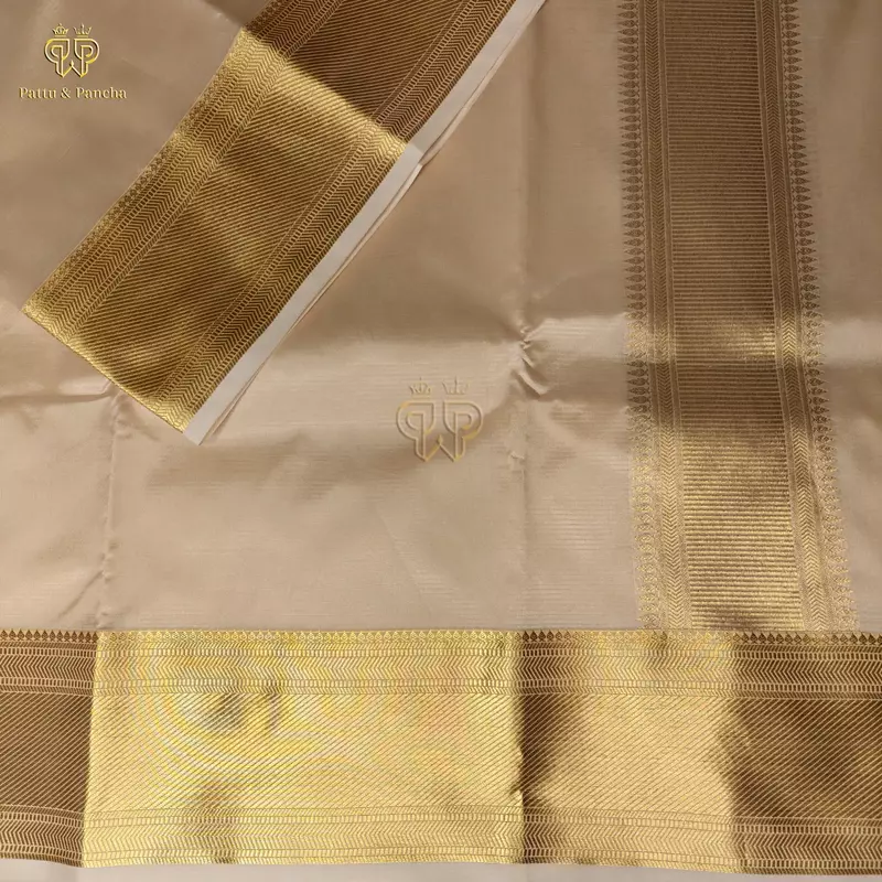 Art Silk Premium Finish Cream Dhoti with Classic Gold Zari Border