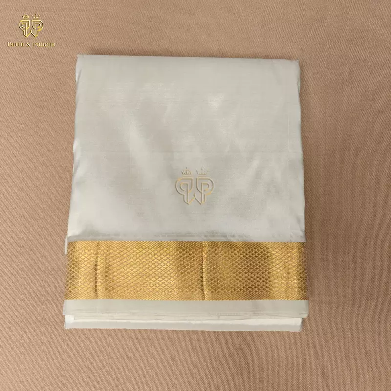 Pure Silk Blend Off-White Dhoti with Gold Zari Border