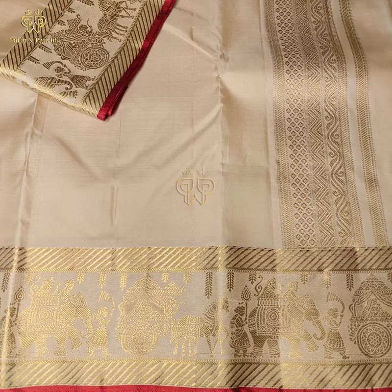 Pure Silk Premium Rose Gold Groom Dhoti with Traditional Pallakku Gold Zari Border