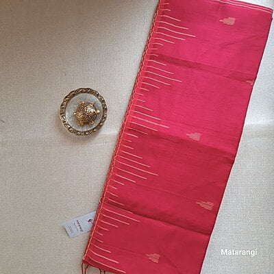 Red Handloom Khadi Silk Cotton with Temple Border