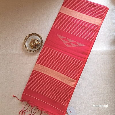 Red Handloom Khadi Silk Cotton with Temple Border