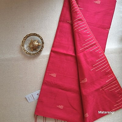 Red Handloom Khadi Silk Cotton with Temple Border