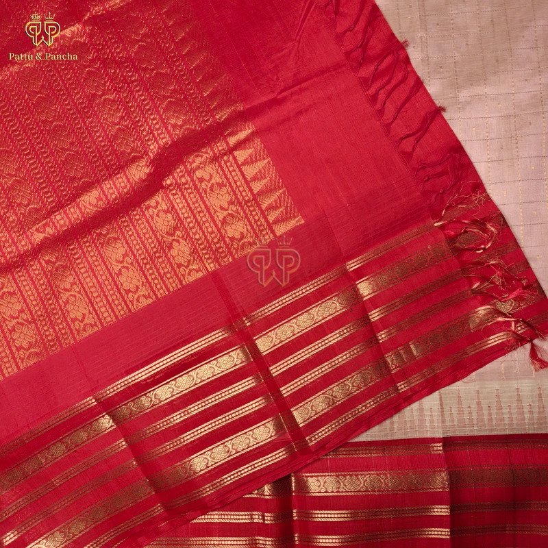 Pure Silk Cotton Saree Onion Pink with Vibrant Red Gold Zari Varisaipet Border