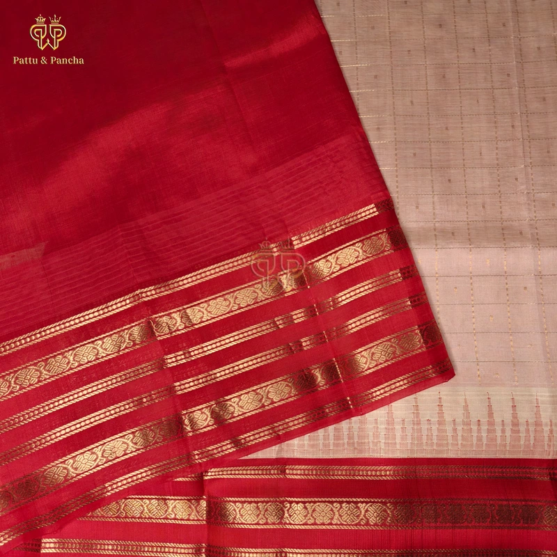 Pure Silk Cotton Saree Onion Pink with Vibrant Red Gold Zari Varisaipet Border