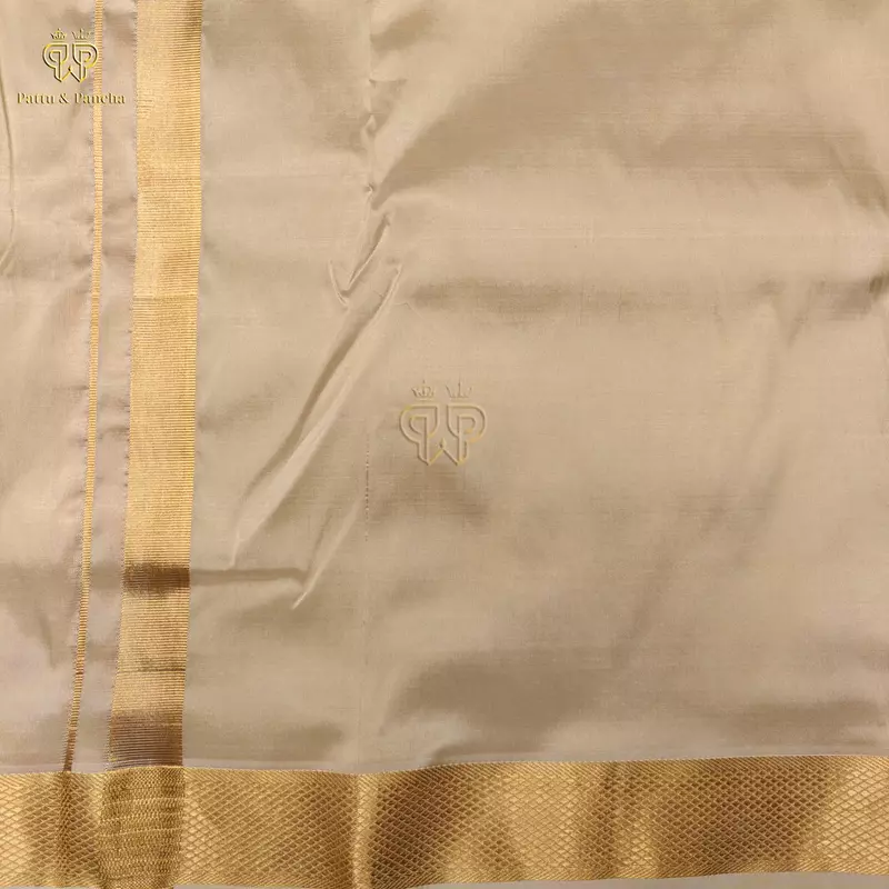 Pure Silk Blend Panchakacham Cream Gold Dhoti with Rich Gold Zari Border