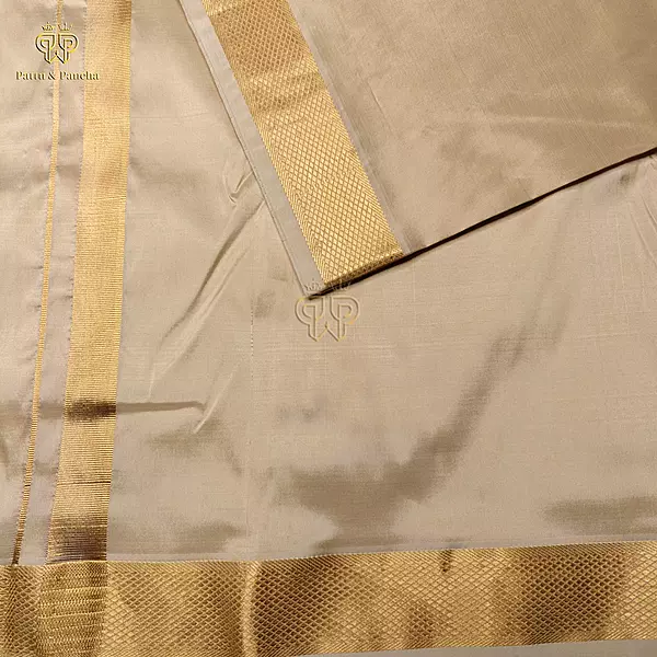Pure Silk Blend Panchakacham Cream Gold Dhoti with Rich Gold Zari Border