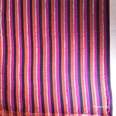 Magenta & Black Striped Pure Organic Handloom Linen Saree