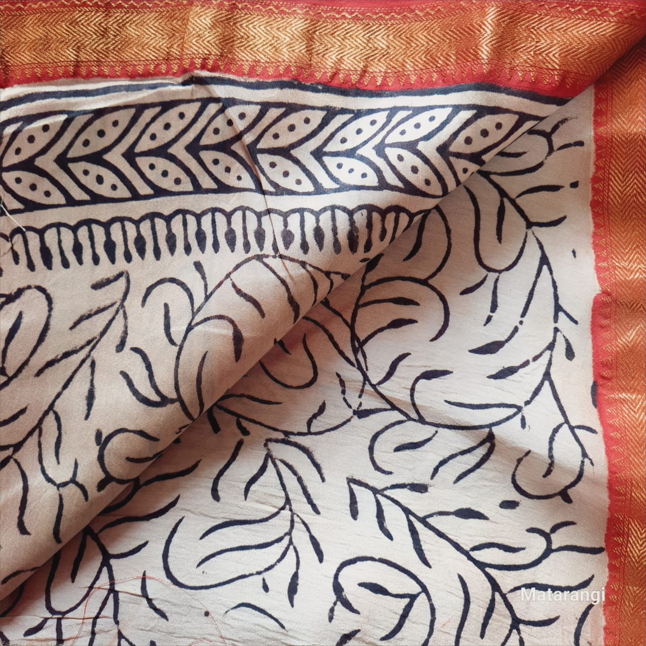 Premium Black Hand Block Printed Maheshwari Silk Saree Premium Black Hand Block Printed Maheshwari Silk Saree