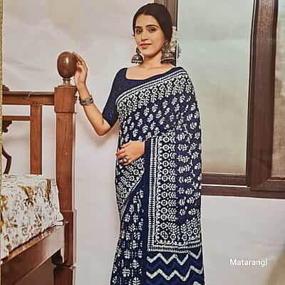 Indigo MulMul Cotton Saree Indigo MulMul Cotton Saree