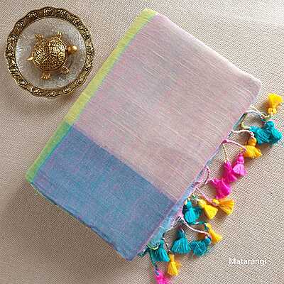Pastel Multicoloured Organic Handloom Linen Saree Pastel Multicoloured Organic Handloom Linen Saree