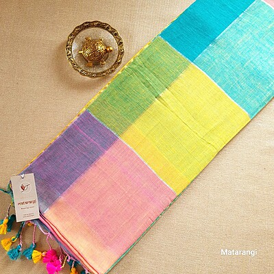 Pastel Multicoloured Organic Handloom Linen Saree Pastel Multicoloured Organic Handloom Linen Saree