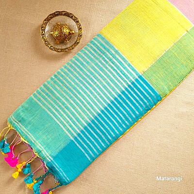 Pastel Multicoloured Organic Handloom Linen Saree Pastel Multicoloured Organic Handloom Linen Saree