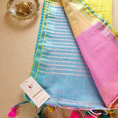 Pastel Multicoloured Organic Handloom Linen Saree Pastel Multicoloured Organic Handloom Linen Saree