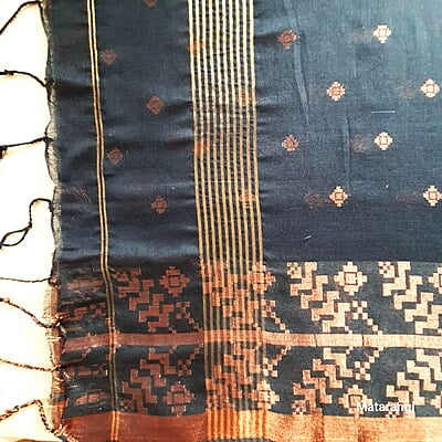 Black Khadi Handloom Saree with Broad Border