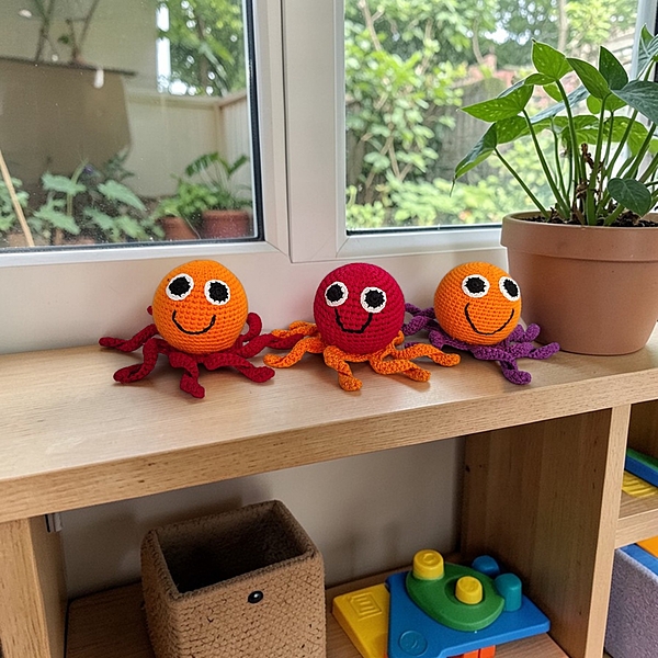 Handmade Crochet Octopus Baby Rattle Ball