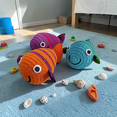 Handmade Crochet Stripe Rattle Fish