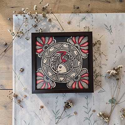 Madhubani Hand-Painted Fish Tabletop