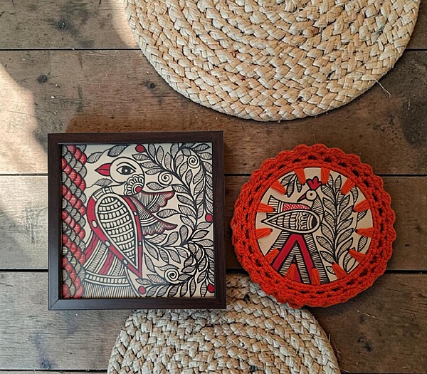 Madhubani Hand-Painted Mayur Tabletop