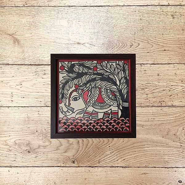 Madhubani Hand-Painted Elephant Tabletop