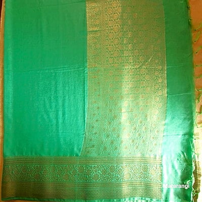 Pastel Cyan Blue Pure Tussar Linen Silk Banarasi Saree