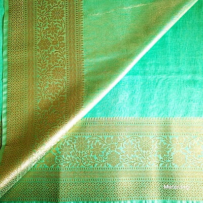 Pastel Cyan Blue Pure Tussar Linen Silk Banarasi Saree