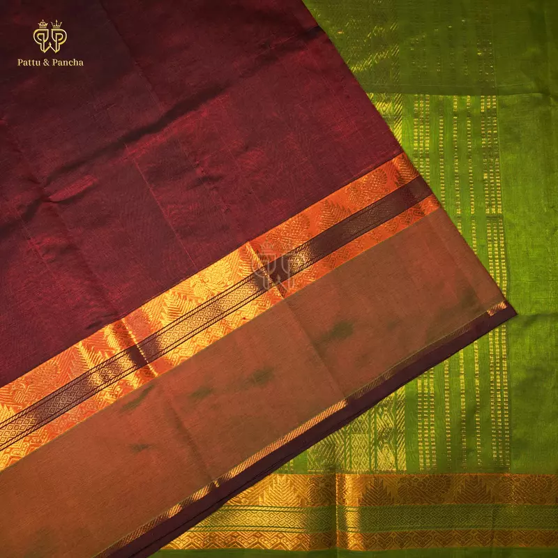 Pure Silk Cotton Dark Maroon Green Border Trisha Fame Saree - VTV Inspired