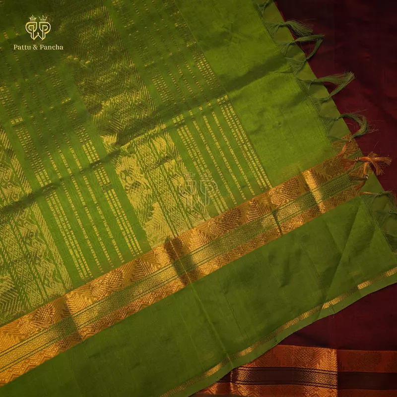 Pure Silk Cotton Dark Maroon Green Border Trisha Fame Saree - VTV Inspired