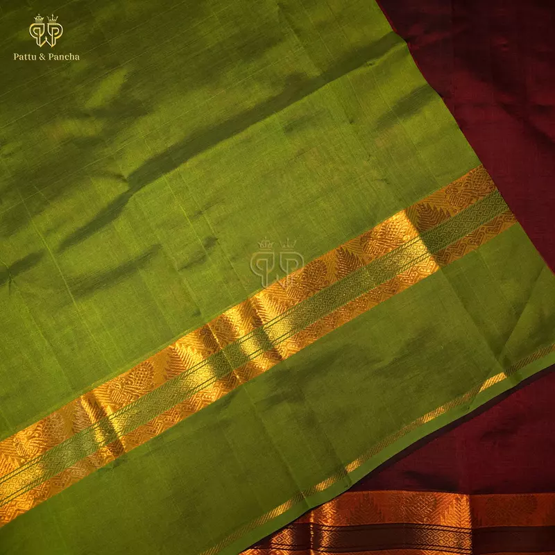Pure Silk Cotton Dark Maroon Green Border Trisha Fame Saree - VTV Inspired