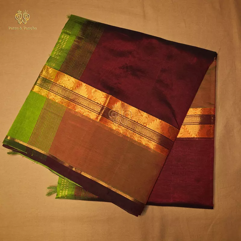 Pure Silk Cotton Dark Maroon Green Border Trisha Fame Saree - VTV Inspired